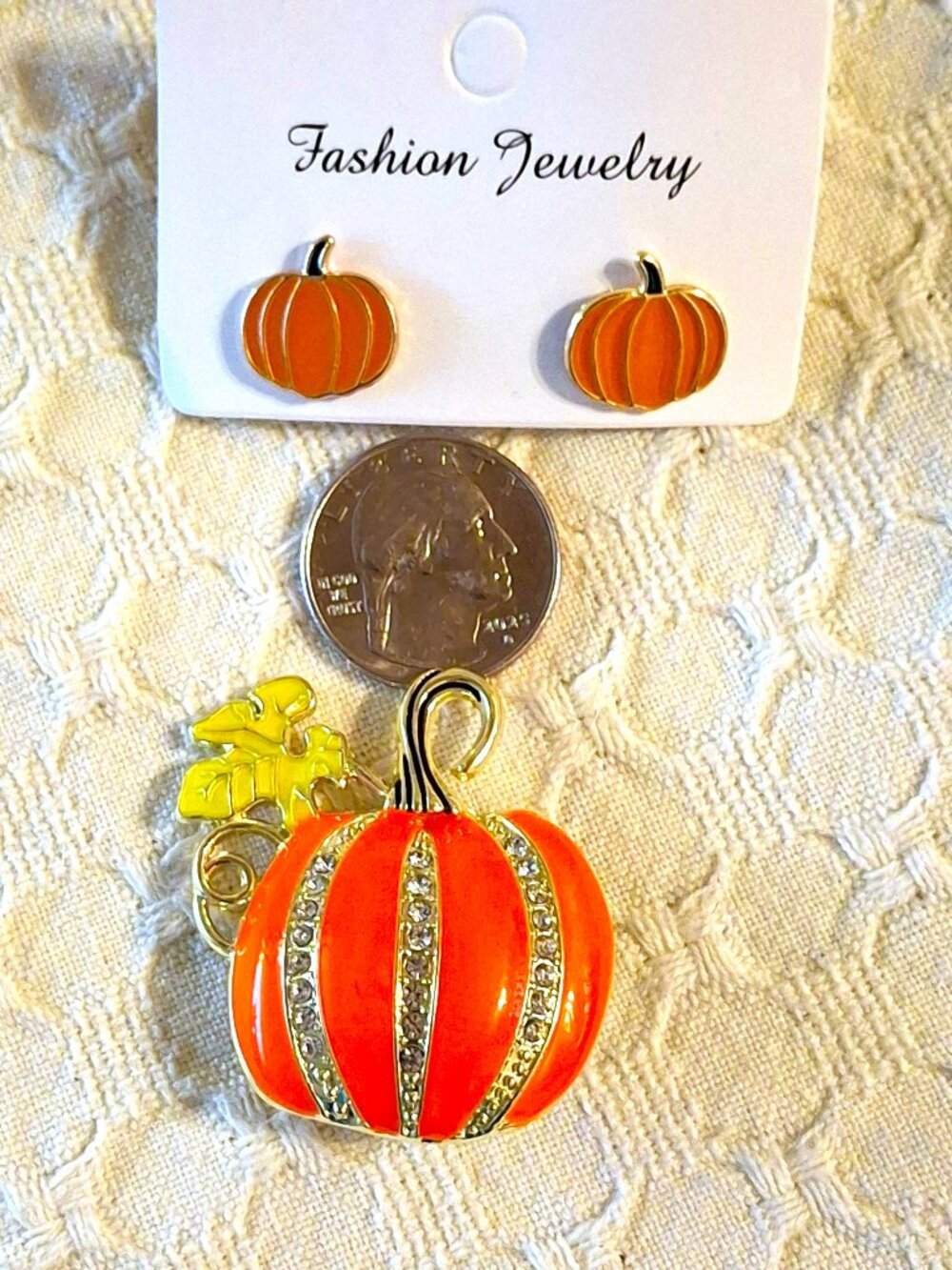 Lot of Pumpkin Jewelry Brooch and Earrings NWOT